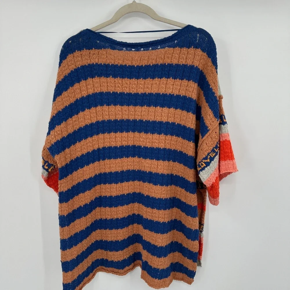 Free People Striped Knit Oversized Sweater Top Orange Pink‎ Blue Size S